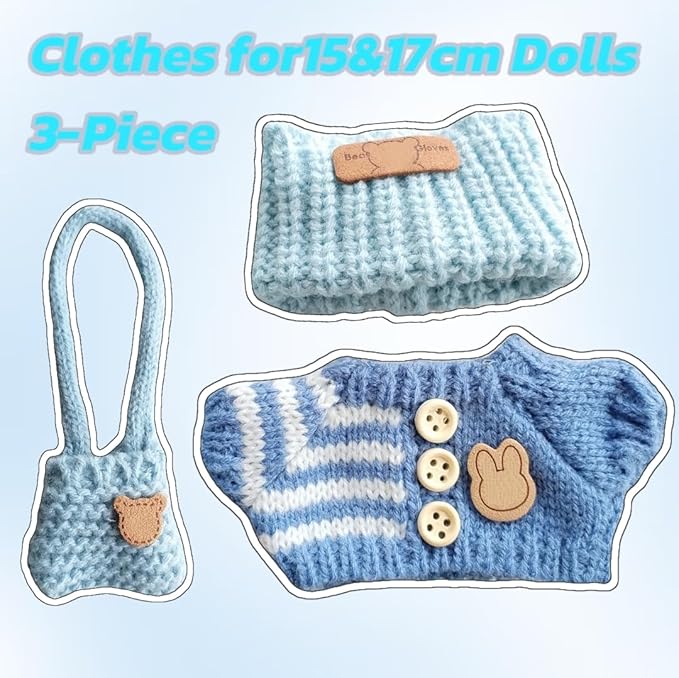 15cm & 17cm Doll Clothes Outfits Set - Premium Dress Up Bundle with Exquisite Accessories | Soft Fabric Fashion Doll Costume for 15-17cm Dolls (Blue)