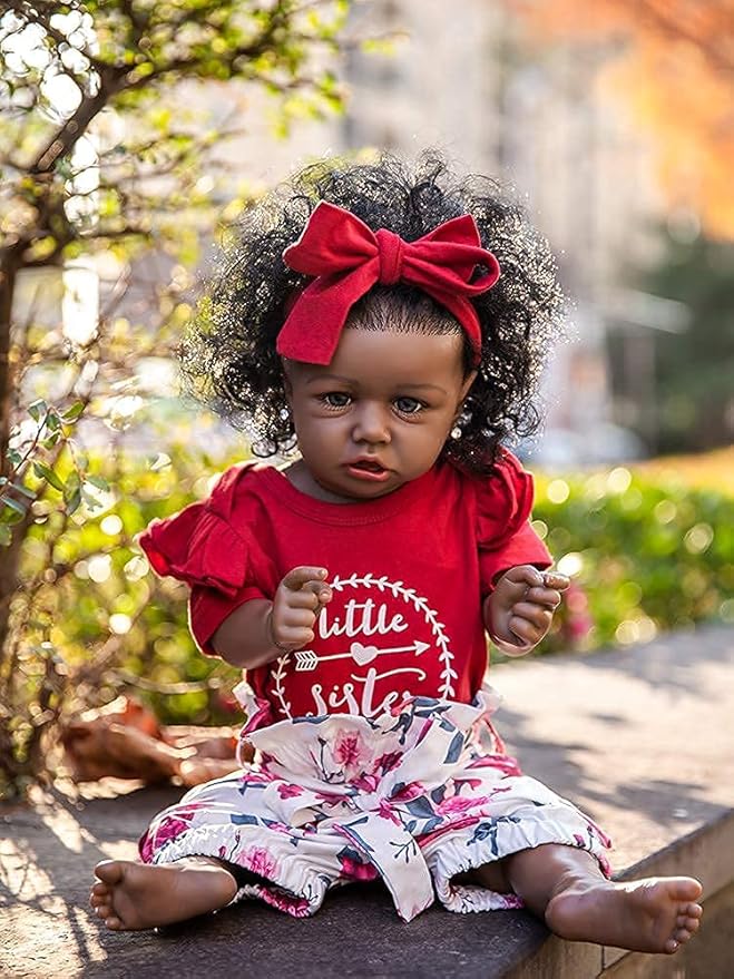 HOOMAI Lifelike Reborn Baby Dolls with Soft Body African American Realistic Girl Doll 22.8 Inch Best Birthday Gift Set