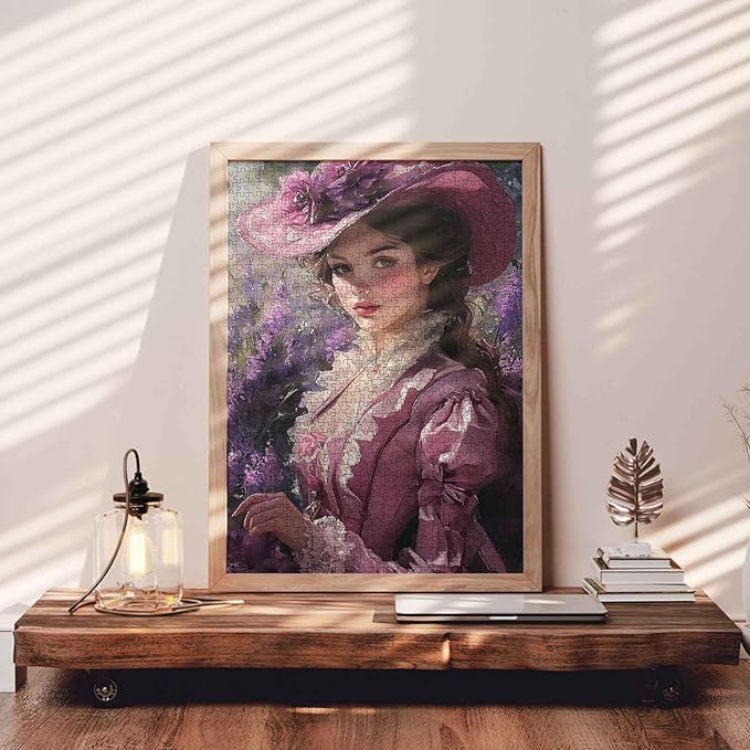 Paris Girl Jigsaw Puzzles for Adults 1000 Pieces,Purple Hat Women Puzzles Art Home Decor Gift Toy for Men Women,Vintage Girl Puzzle Art for Family Fun Puzzle Games 27"x20"inch