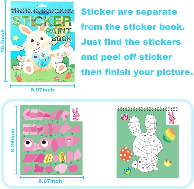 AEAHALY Easter Sticker Book Crafts for Kids Ages 4-8 Reusable Sticker Paint Books Basket Stuffer Gift Party Favors Include Bunny Egg Carrot Chick Gnome and More Designs Create Festival Atmosphere