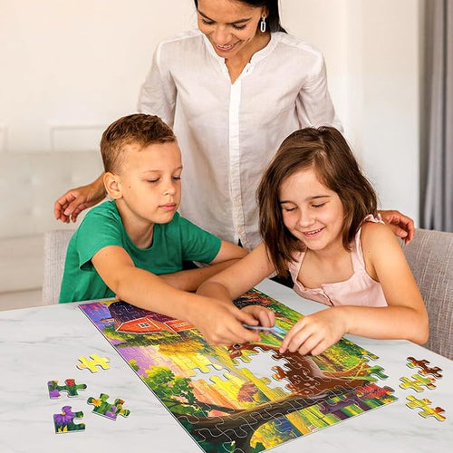 100 Pieces Jigsaw Puzzles for Adults - Deer Cat Puzzles for Kids Ages 4-6 6-8 8-10 10-12 Kids Learning Educational Puzzle Toys for Boys and Girls - Farm Kitten and Cow