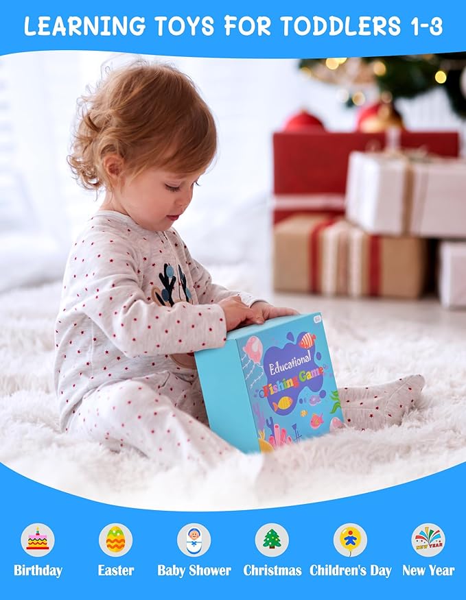 Montessori Toys for 1 Year Old, Cloth Fishing Game with Stacking Cups 24 Pcs for Toddlers 1 2 3, Sensory Toys for Kids Baby Shower Birthday Easter Gifts for 6-12 Months Girls Boys