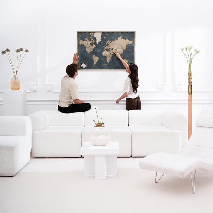 Canvas World Map with Cork Pin Board - English Lettering - Decorative Wall Decoration for All Rooms - Canvas Pictures with World Map Motif (120x80 cm, Pattern 18)