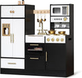 Interactive Wooden Play Kitchen for Kids 3+ Realistic Stove Sounds & Ice Maker Pretend Playset with 12 Kitchen Accessories Montessori Toy