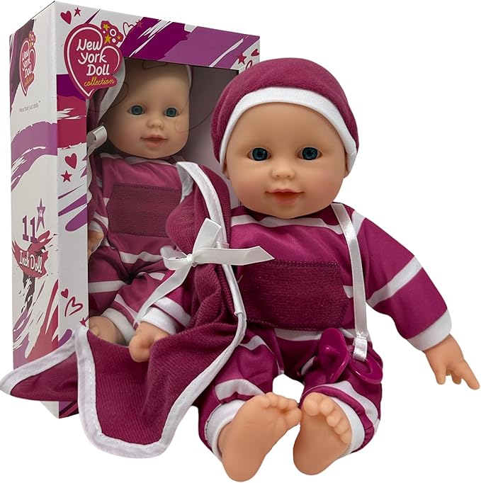 The New York Doll Collection 11 inch Soft Body Baby Doll in Gift Box - 11" Doll Toy for Kids, Boys, Girls and Toddlers - Baby Doll Pacifier Accessory Included (Purple)