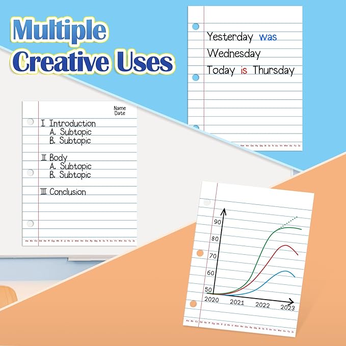 Aizweb Giant Magnetic Notebook Paper,Dry Erase Handwriting Lined for Classroom Whiteboard Accessories, Chart Paper Teacher Must Have Homeschool Teaching Supplies,Teacher Essential,17" x 21.5"