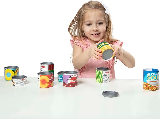 Melissa & Doug Let's Play House, 10 Grocery Cans with Removable Lids, Toy Food & Play Kitchen Accessories, Preschool Learning Toys for Girls & Boys 3+