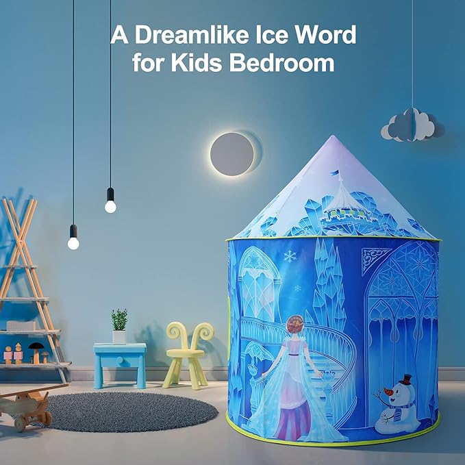 Princess Play Tent, Frozen Toy for Girls, Ice Castle Kids Tent Indoor and Outdoor, Large Imaginative Playhouse with Carrying Bag for 1 2 3 4 5 6 7 8 9 Years Old Girls, Christmas & Birthday Gift