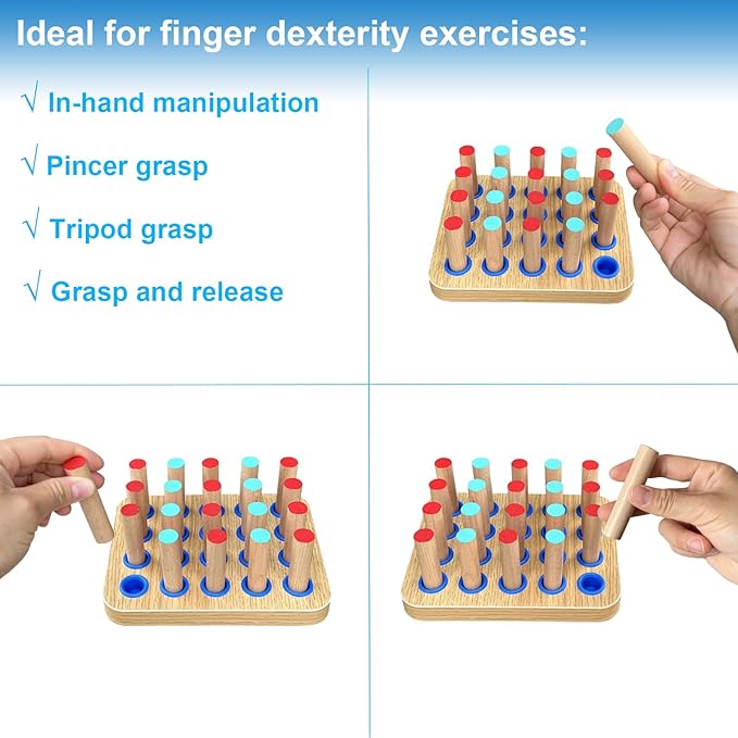 20-Hole Wooden Pegboard for Finger Dexterity Exercises, Easy Grip Pegs & Peg Board to Improve Fine Motor Functions & Hand-Eye Coordination, Hand Exercise for Rehabilitation & Occupational Therapy