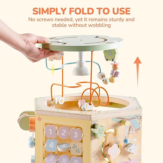 ROBOTIME Wooden Activity Cube for Toddlers, 13 in 1 Montessori Baby Activity Cube, Baby Play Cube Toy with Educational Features, Gift Wooden Cube Toy for Boys & Girls - 1 Year +