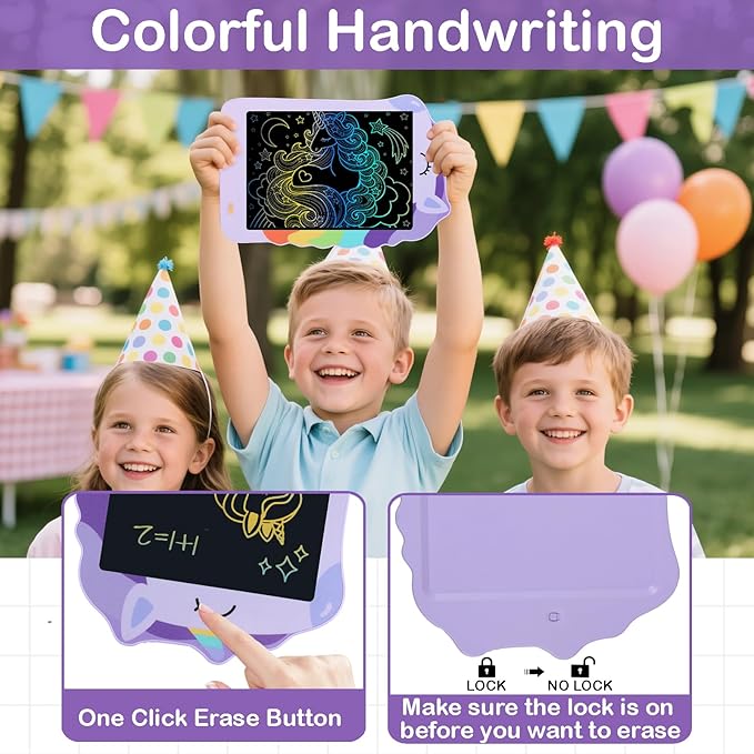 Unicorn Toys LCD Writing Tablet for Girls Kids,Colorful Toddler Drawing Tablet for Educational Baby Girl, Doodle Board Pad Toy for 3 4 5 6-12 Years Old Kid Birthday Party School, 8.5 Inch Purple
