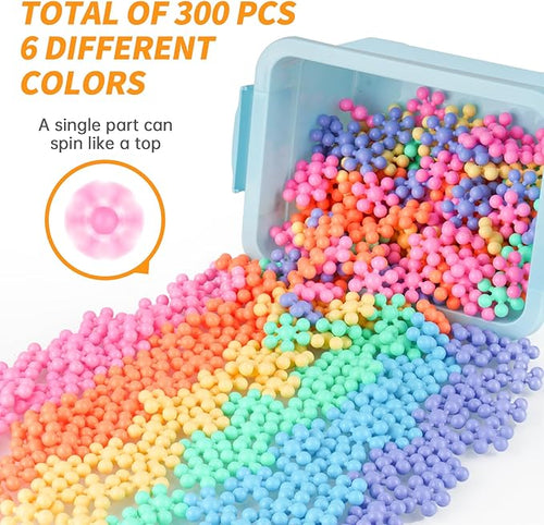 300PCS Interlocking Snowflake Building Block Toy for Kids Ages 3+, Multi-Color Solid Plastic Early Learning Creativity Educational STEM Toy with Carrying Case Safe Material (Macaron Colors)