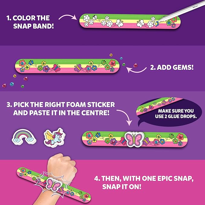 Skillmatics Art & Craft Activity - Snap Bandz, Unicorns & Princesses, Stocking Stuffers, DIY Mess-Free Creative Kit, 8 Bands (8.6"), for Girls & Boys Ages 4, 5, 6, 7, 8, 9, 10