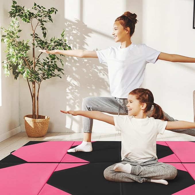 Giantex 4'x10'x 2" Gymnastics Mat, 4-Panel Folding Aerobics Exercise Mat w/Hook & Loop Fastener, Carrying Handle, Portable Tumbling Mat for Stretching Yoga Cheerleading Martial Arts