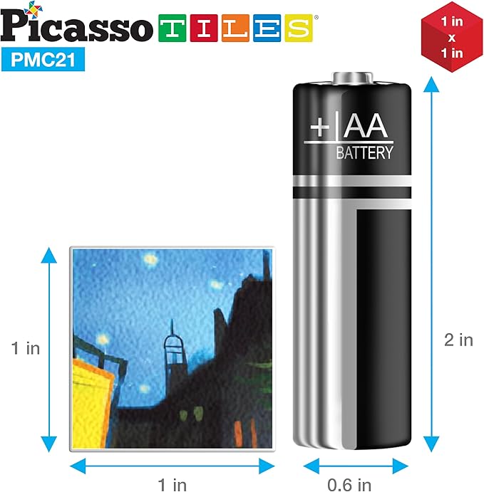 PicassoTiles 1” Magnetic Puzzle Building Cubes Blocks of Popular World Famous Art Paintings with Free Frame, Educational STEAM Toys for 3+ Year Old Boys Girls Toddlers Or Preschool Age Children PMC21