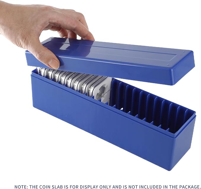 Plastic Coin Slab Storage Box, Coin Storage Box Case for NGC, PCGS, PMG, and Premier Coin Holders, Coin Holder Organizer Boxes with 20 Slots, Only Box, Blue