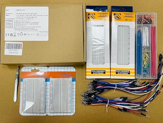 Breadboard Jumper Wires Kit 2Pcs 830 Breadboards +2PCS 400 Breadboards +130pcs Flexible Breadboard Jumper Wire +280pcs Jumper Cable+1pcs Tweezer for Arduino Raspberry Pi
