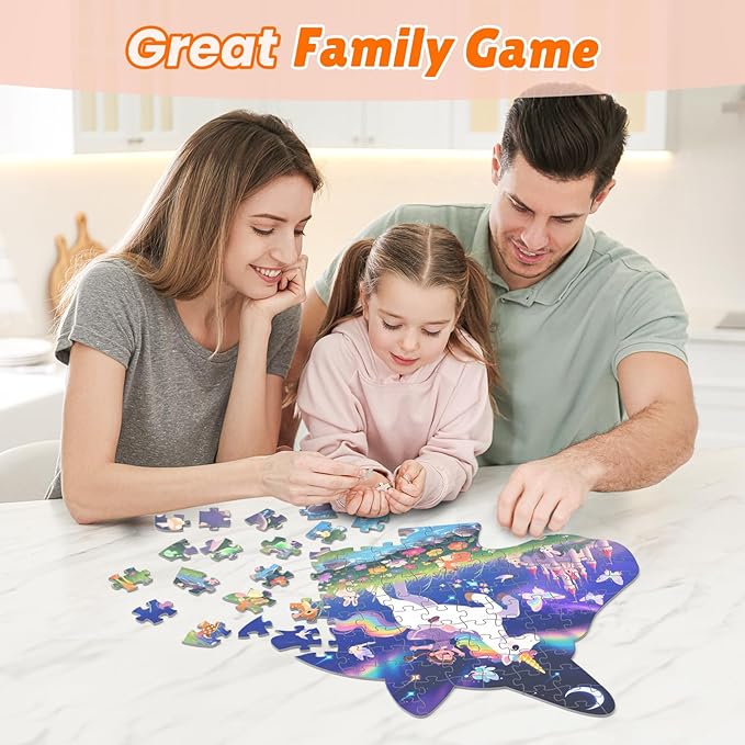 ELX 101 Piece Unicorn Jigsaw Puzzle for Kids Ages 4-10, Unicorn Shaped Floor Puzzle Preschool Learning, Educational Learning Toys for Kid Boys Girls Ages 4 5 6 7 8 (20 X 17 in)