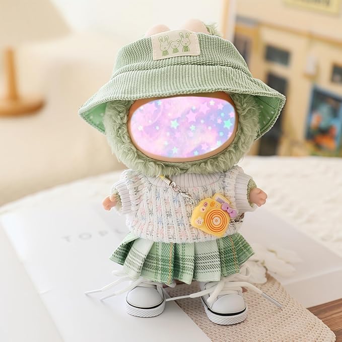 17cm Doll Clothes Set, 5 Pieces Dress Outfit Set for 6.7inch Doll Suit, Fashion Chic Hat & Clothes Accessories for 1st/2nd/3rd Gen Dolls Play & Display Green
