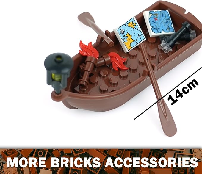 Money Pirate Ship Treasure Accessories, Bank Dollars Cannon Crystals Gems Coins Gold Bar Silver Map Cash Chest, City Friends People Weapons Bricks Parts and Pieces Building Blocks Toys