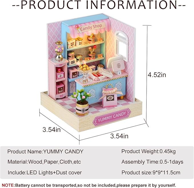 CUTEROOM DIY Doll House Miniature Furniture Wooden House Kit with Dust Cover & LED Light and Accessories - New Three Styles QT Series Dollhouse (QT045)