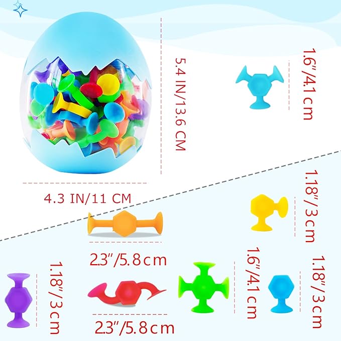 Funny Old Man 48 Pcs Bath Toys for Kids Ages 3+, Sensory Toys for Autistic Children, Travel Toys Window Toys Stem Learning Toys, Bathtub Toys with Dinosaur Eggshell Storage