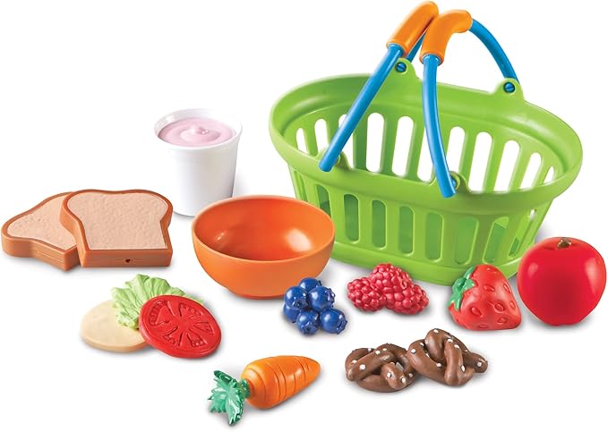 Learning Resources New Sprouts Healthy Foods Basket Bundle - 37 Pieces, Ages 18+ months Pretend Toddler Food, Healthy Play Food for Kids, Toddler Learning Toys
