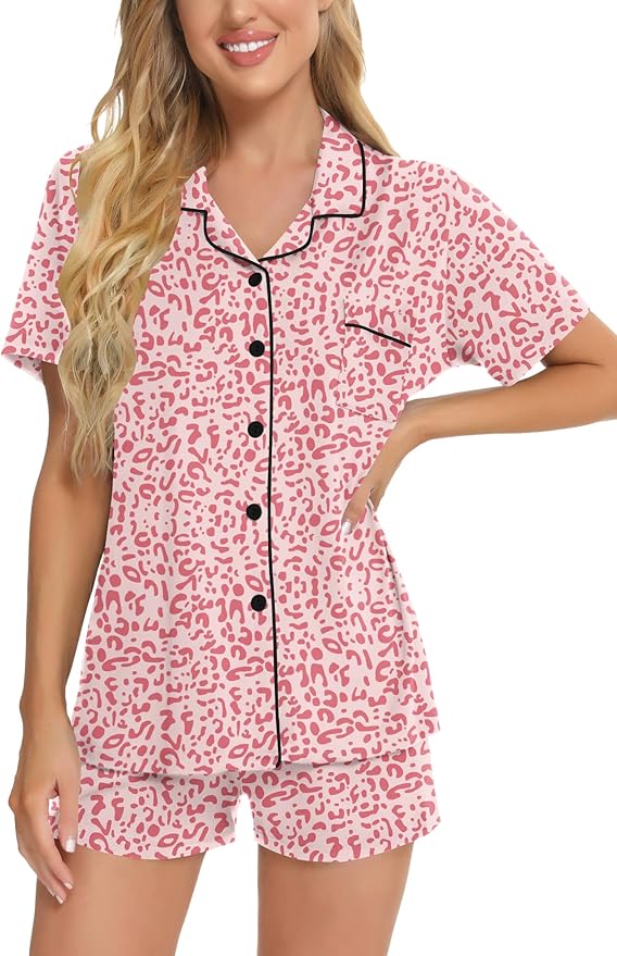 SWOMOG Womens Button Down Pajamas Set Short Sleeve Sleepwear Bride Soft Pj Lounge Sets XS-3XL