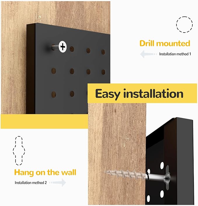 Peg Board,4 Pack Metal Pegboard Panels,Black Pegboard Wall Organizer,16"x12" Heavy Duty Peg Boards for Walls,Tools,Garage,Office,Kitchen