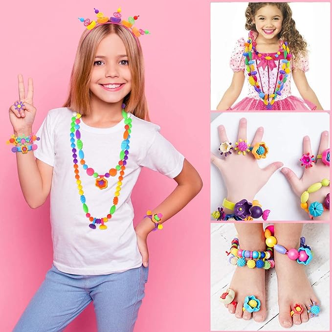 NIDOOT 550Pc+ Pop Beads Jewelry Making kit for Girls 4-6, Arts and Crafts for Kids Ages 4-8, Toys for 4 5 6 Years Old Girl Birthday Christmas Gifts Ideas, Bracelet Necklace Ring Snap Bead Set