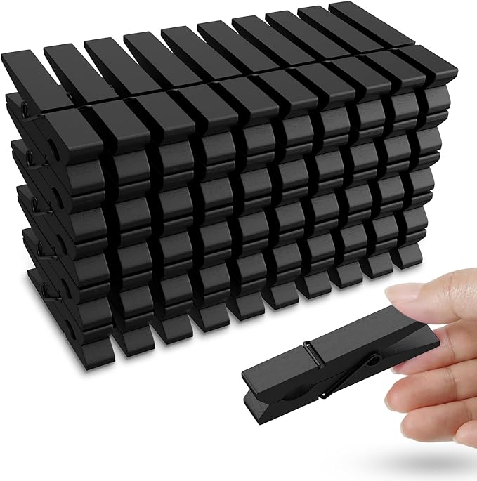 50PCS Colored Wooden Clothespins Black, 2.9inch Clothes Pins for Clip Pictures Photos Decorative, Small Colorful Wood Decoration Closepins Clips