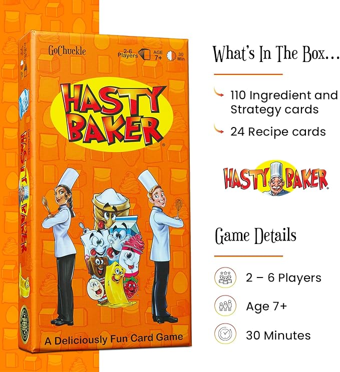 Hasty Baker Family Card Game - A Race to Collect Ingredients and Complete Recipes, for Families, Adults, Kids, Ages 7+, 2-6 Players, by GoChuckle
