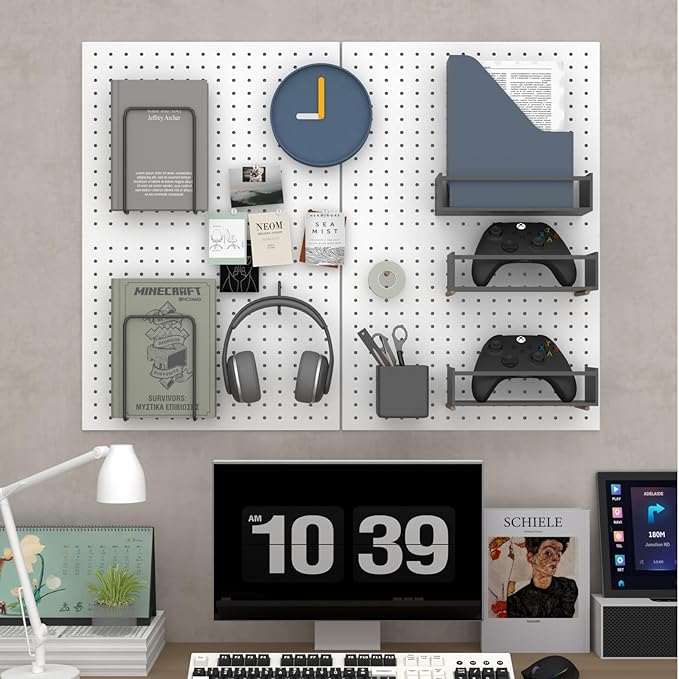 Peg Board,4 Pack Metal Peg Board Panels,White PegBoard Wall Organizer,16"x12" Small Tool Pegboard for Walls,Tools,Garage,Office,Kitchen