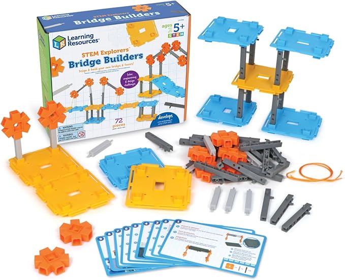 Learning Resources STEM Explorers Bridge Builders, Ages 5+, STEM Toys, STEM Building Toys, STEM Kits, Kids STEM Projects, Build It Yourself Toys,72 Pieces
