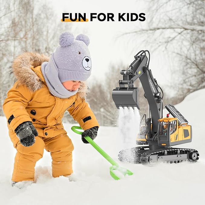 RC Excavator Toy Remote Control Excavator USB Charging, 680 ° Rotation, Featuring Flashing Lights with Engine Sound Toy for Kids Christmas Birthday Gift