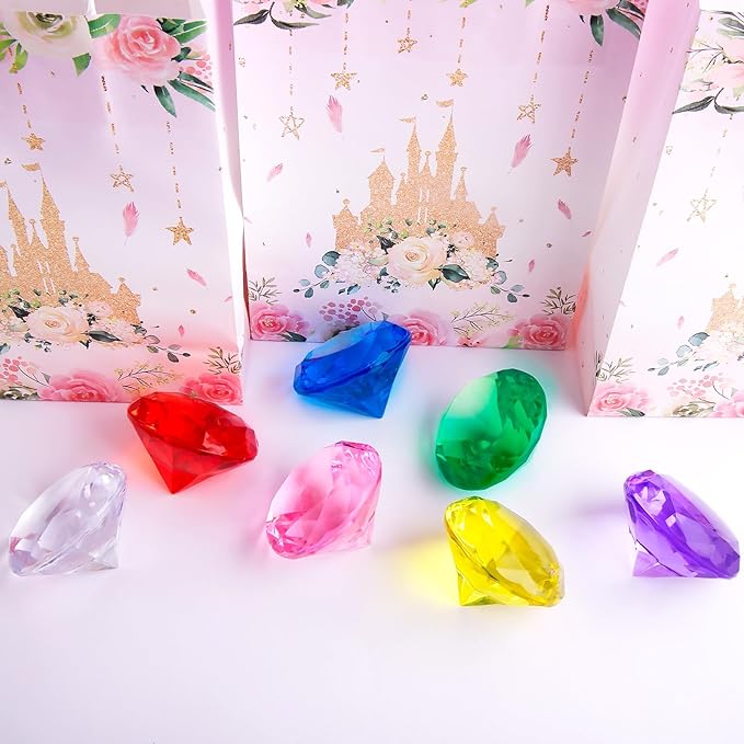Niceup 60mm Large Diving Gems Pool Toys for Kids 7PCS 2.36in Acrylic Fake Jewel Gemstones Princess Mermaid Dive Party Favors Swimming Toys Red Blue Purple Green Clear Yellow Pink