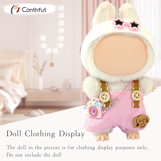 Doll Clothes,17cm/15cm Dolls Outfit Set,Accessories for Dolls,Stylish Clothes Set for Dress Up (No Doll) (Pink Overalls Suit 02)