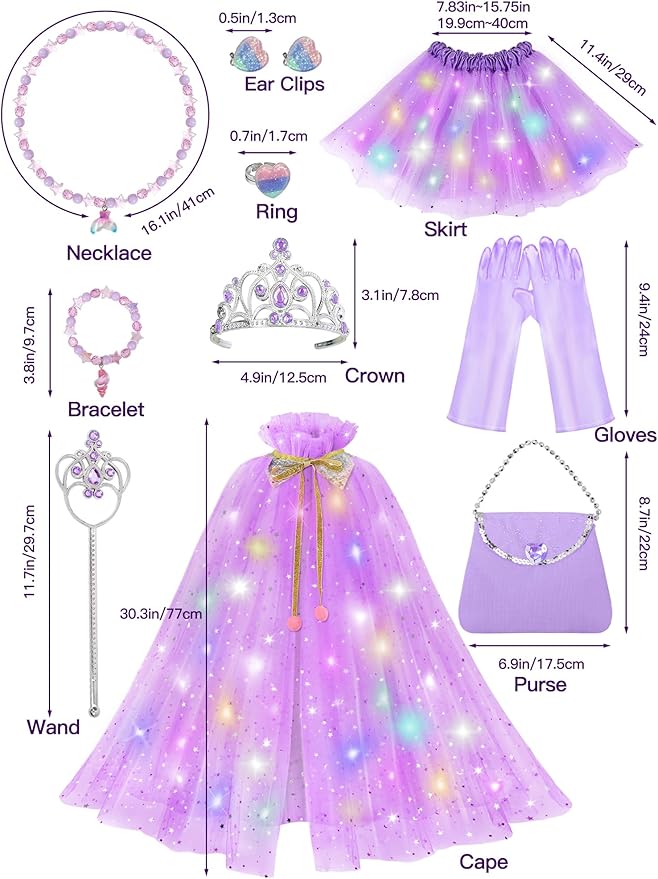 Light Up Princess Dress Up Clothes for Girls Aged 3 4 5 6, Princess Cape, Girl Costume for Christmas Birthday Gift