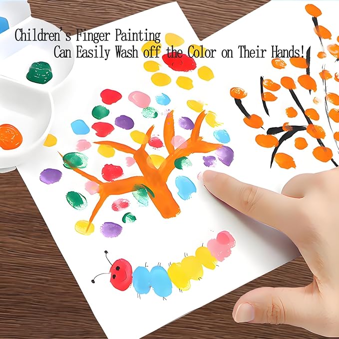 Washable Paint Set for Kids 12 Colors，Solid Watercolor Paint Set，Finger Painting for Toddlers，Washable Tempera Paint with Paint Palette and 10 Toddler Paint Brushes