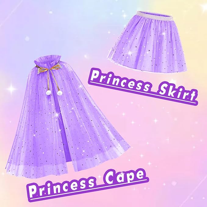 Princess Cape Set for Little Girl, 11PCS Princess Dress Up Clothes Cape Clock with Skirt for Girl 3-8 Birthday Gift