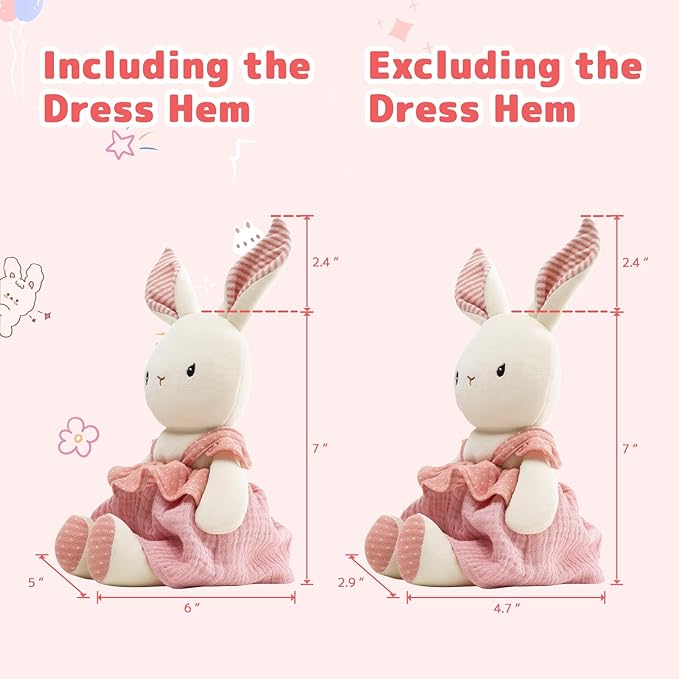 Bunny Stuffed Animal Organic Cotton Baby Plush Toys, 7" Easter Plush Bunny Soft Cuddly Toy for Babies and Toddlers