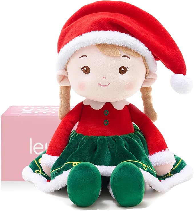 LeyaDoll Soft Baby Doll Toys for Girls (16''), My First Christmas Dolls, Baby Rag Doll Plush Toys for Toddler Kids Infants -Christmas Special - Natalie The Elf