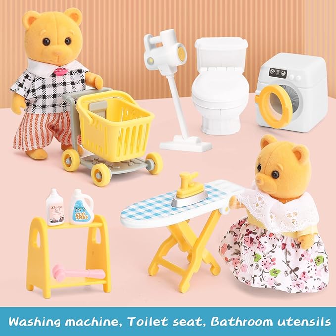 Dollhouse Furniture Set for Kids Toys Miniature Doll House Accessories Pretend Play Toys for Boys Girls & Toddlers Age 3+ with Bathroom