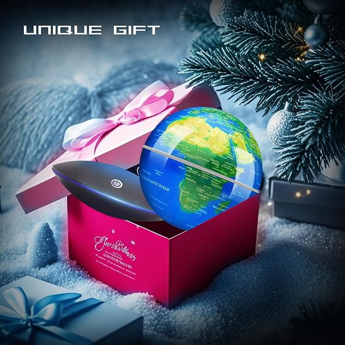 Magnetic Levitating Globe with LED Light, 360°Rotating Floating Globe World Map for Home Office Display, Cool Tech Gift for Men Father Boys and Girls, Ideal for Birthdays Anniversaries