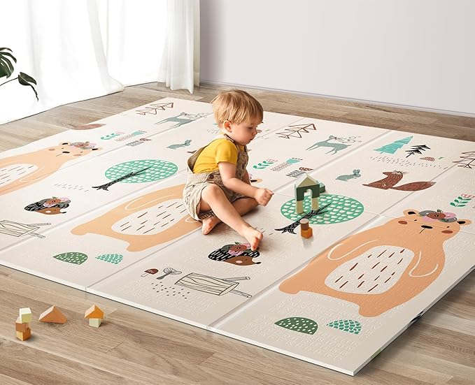 UANLAUO Baby Play Mat,79"x 71" Large Mat for Floor,Reversible Floor Mat,Foam Thick&Waterproof,Foldable Playmats for Babies and Toddlers,Anti-Slip for Baby Crawling,Non-Toxic Tummy Time(Bear)