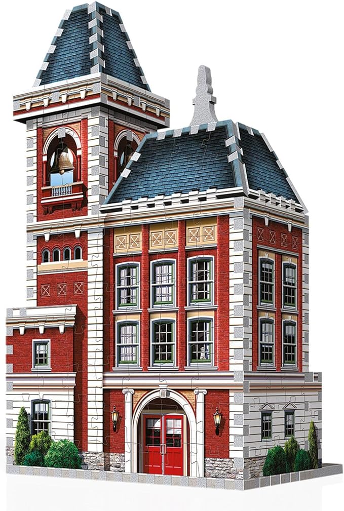 Wrebbit3D Fire Station 3D Puzzle | Urbania Collection | 285 Jigsaw Puzzle Pieces | Charming and Unique Streetscape of a Small Town