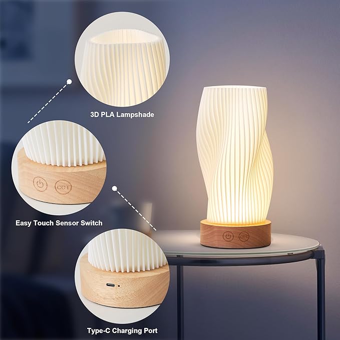 Battery Operated Portable Desk Lamp, Dimmable Cordless LED Table Lamp,3 Colors & Memory Function, Modern Rechargeable Bedside Lighting for Living Room, Bedroom, White, 8.6inch