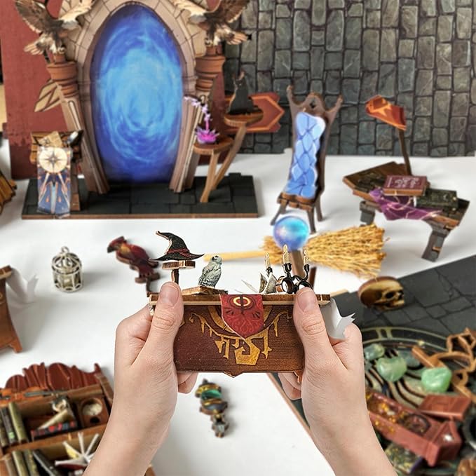 DIY Book Nook Kit, DIY Miniature Dollhouse Kit for Adults and Teens, Book Nook Bookshelf Insert Decor 3D Wooden Puzzle Bookend Miniature Kit with Sensor Light Creative Craft (Magic Academy)