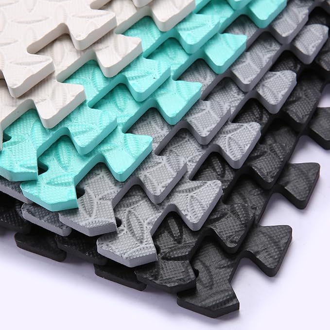 Foam Play Mat for Baby, 0.4 Inch Thick Foam Interlocking Floor Mats, Soft Non-Toxic Baby Playmat, Solid Colored Puzzle Play Mat Kids Floor Mats, 16 Tiles, Black/White/Gray/Tender Green