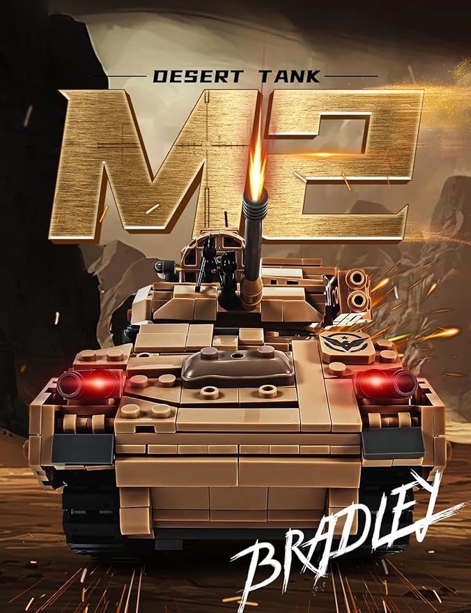 SEMKY Military Series M2 Bradley Tank MOC Building Blocks and Engineering Toy（1350 Pieces），with 3 Figure,WW2 Army Tank for Kid and Military Fan